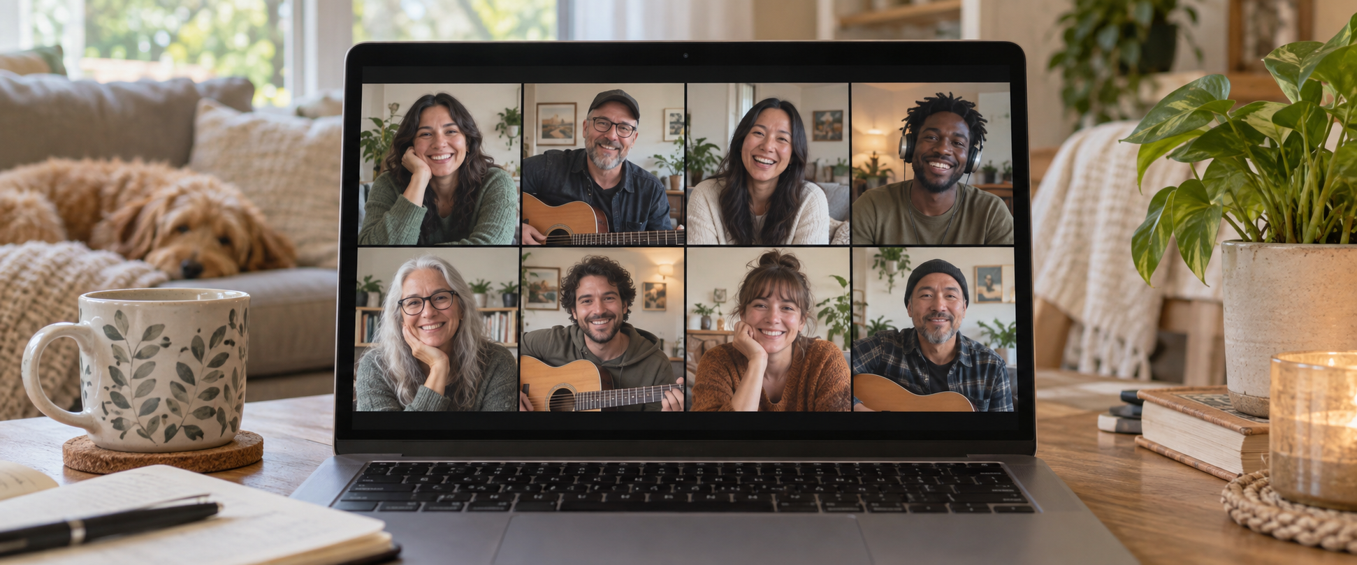 A friendly music community gathering on a video call